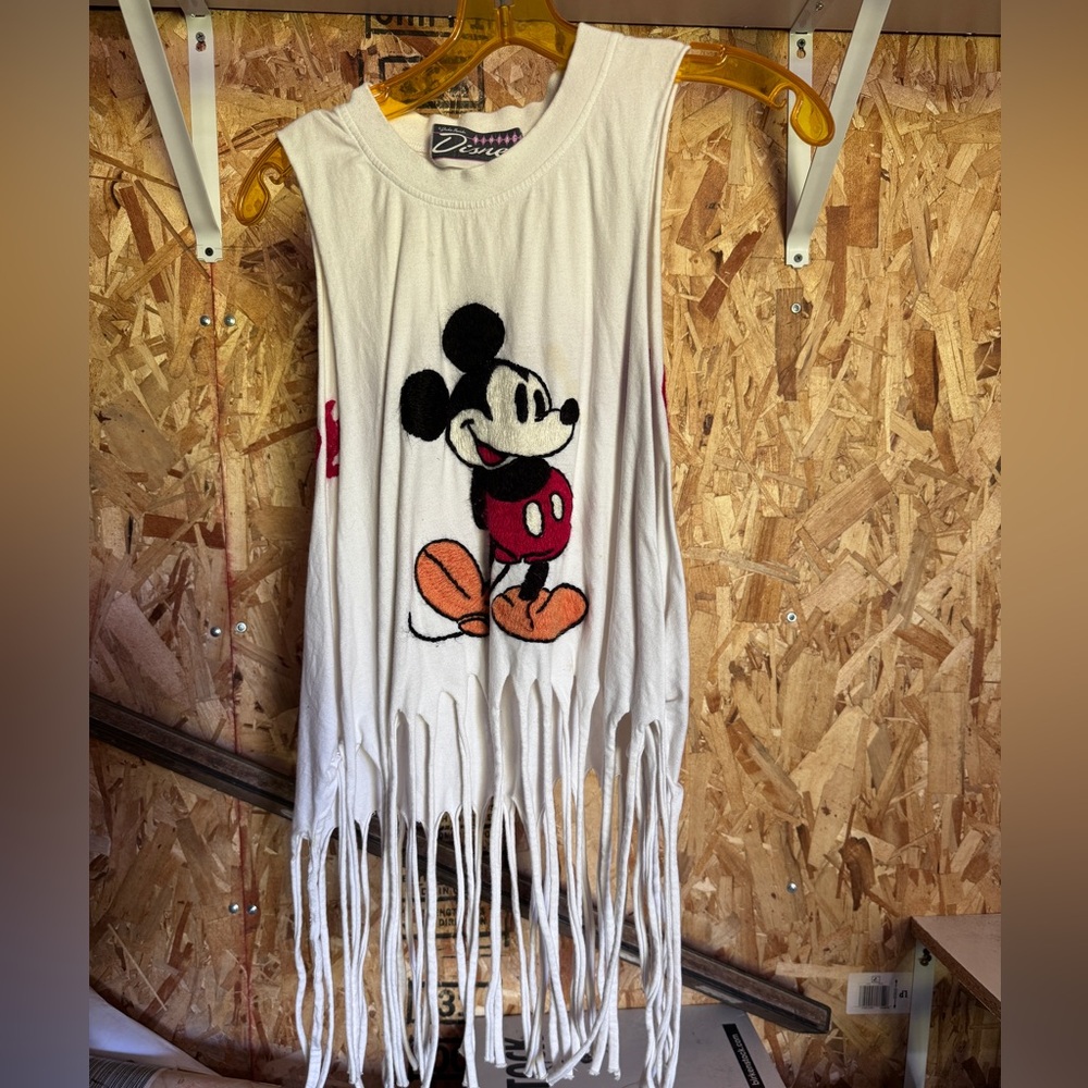 Disney by Jackie Brander embroidered and fringed Mickey Mouse shirt.
